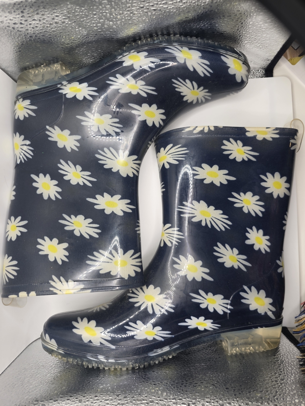 Source Unknown Navy Daisy Rain Boots with White & Yellow Flowers
